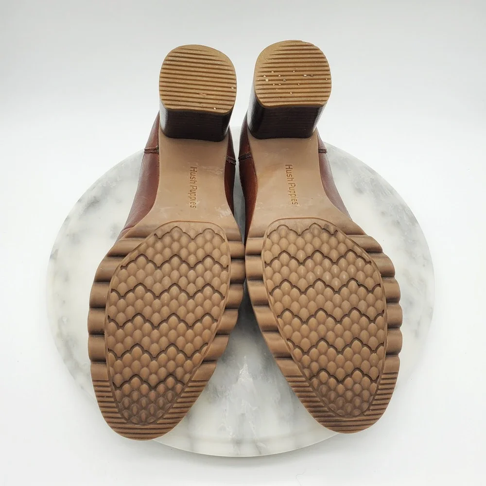 Hush Puppies‎ Spaniel Pump Dachshund Brown Leather Block Heel Comfort Shoes 8.5